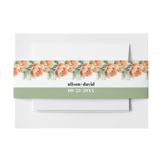 Brancmeting met peach roos bloemenbruiloft uitnodigingen wikkel (Voorkant Voorbeeld)