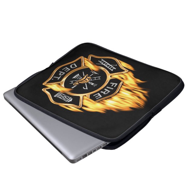 Brand brandweerman met goudbadge laptop sleeve (Voorkant onderkant)