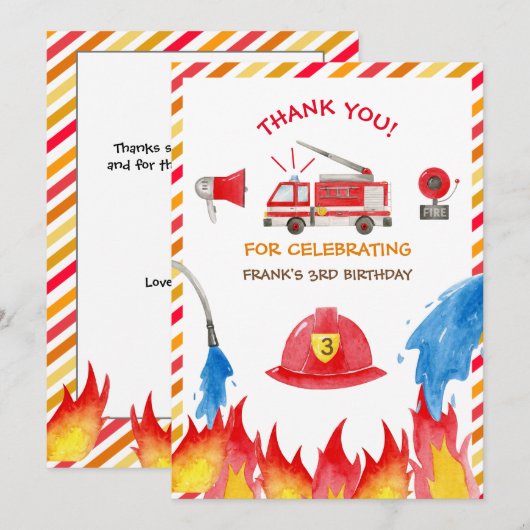Brand brandweermotor Birthday party bedankt (Voorkant / Achterkant)