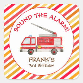 Brand brandweermotor Birthday Party Square Stick Vierkante Sticker