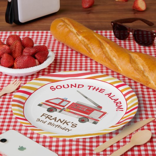 Brand brandweermotor Verjaardag Bord (Picknick)