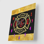 Brand Departement logo Gold en backbadge Gold Vierkante Klok (Hoek)