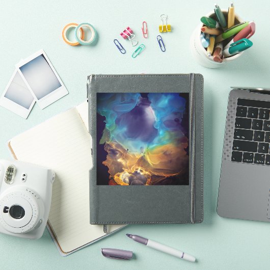 Brand- en ijsblauw en gele abstracte kunst sticker (iPad Cover)