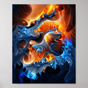 Brand- en ijskirale fractale kunst poster