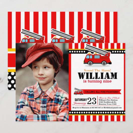 Brand-engine op zondag fotouitnodiging kaart (Voorkant / Achterkant)