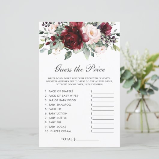 Brand Floral Price Guining Baby shower Game (Staand voorkant)