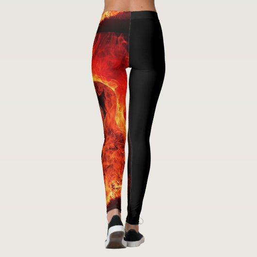 Brand Guitar Flames Fire Music Oranje Black Leggings (Achterkant)