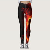 Brand Guitar Flames Fire Music Oranje Black Leggings (Voorkant)
