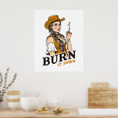 Brand het neer  Western Yellowstone Cowgirl Poster (Keuken)