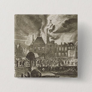 Brand in het oude stadhuis van Amsterdam, 17 juli Vierkante Button 5,1 Cm