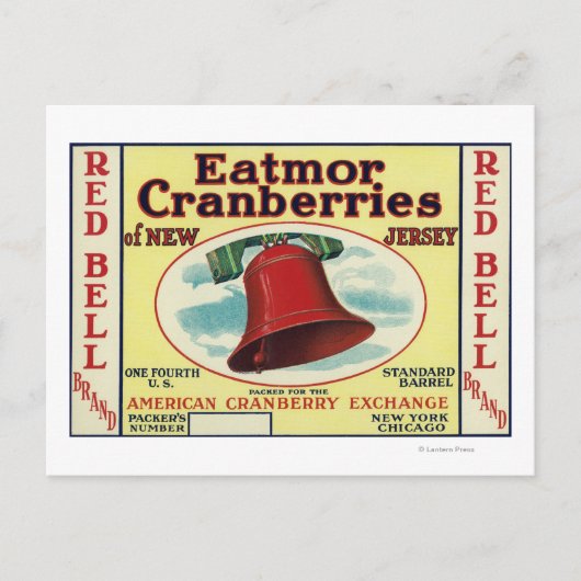 Brand-label rode bell Eatmor Cranberries Briefkaart (Voorkant)
