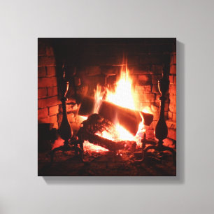 Brand op het Fireplace Canvas Afdruk