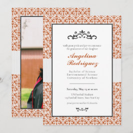 Brand Oranje Damask Pattern Foto Afstuderen Kaart