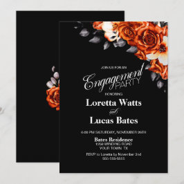 Brand Oranje Roos Floral Black Engagement Party Kaart