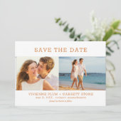 Brand Oranje tekst Drie Fotobruiloft Save The Date (Staand voorkant)