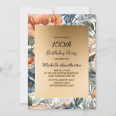 Brand Oranje Waterverf Floral Gold Birthday Kaart (Voorkant)