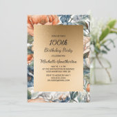 Brand Oranje Waterverf Floral Gold Birthday Kaart (Staand voorkant)