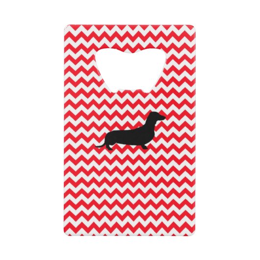 Brand Rood Chevron met Dachshund Creditkaart Flessenopener (Voorkant)