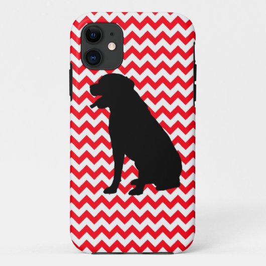Brand Rood Chevron met Labrador Silhouette Case-Mate iPhone Case (Achterkant)