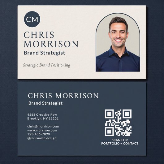 Brand Strategist Photo QR Code Navy Blue Visitekaartje