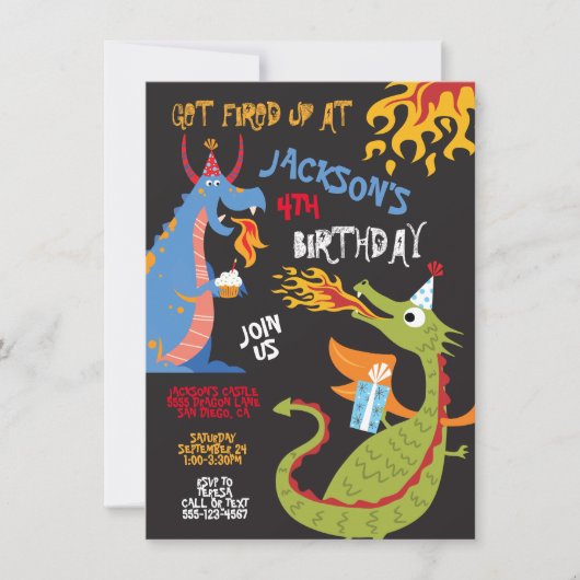 Brandademende Dragons Birthday Party Kaart (Voorkant)