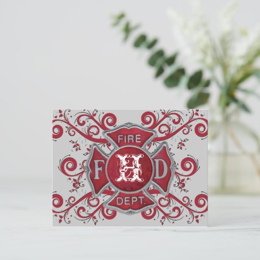Brandafdeling Aangepast monogram Briefkaart (Staand voorkant)