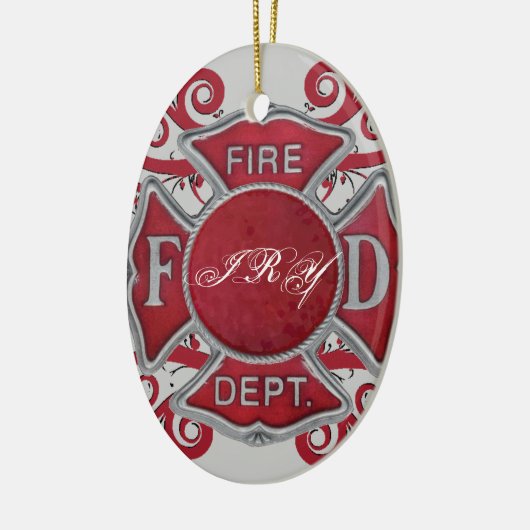Brandafdeling Aangepast monogram Keramisch Ornament (Links)