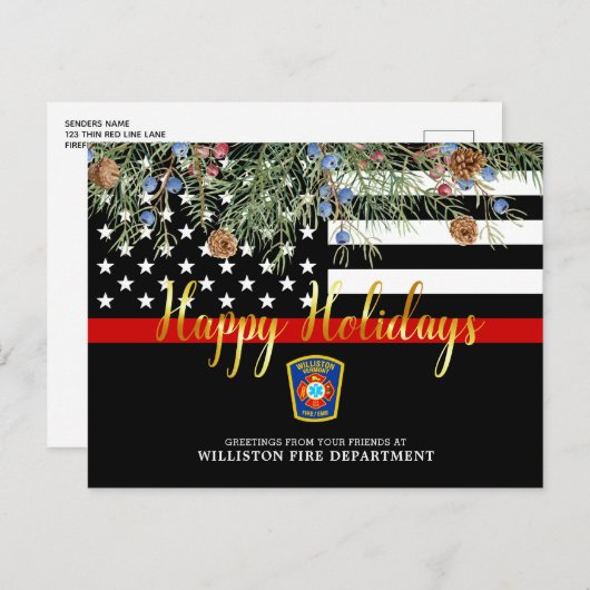 Brandafdeling Eerste kerstdagen Aangepaste dunne r Feestdagenkaart (Voorkant / Achterkant)