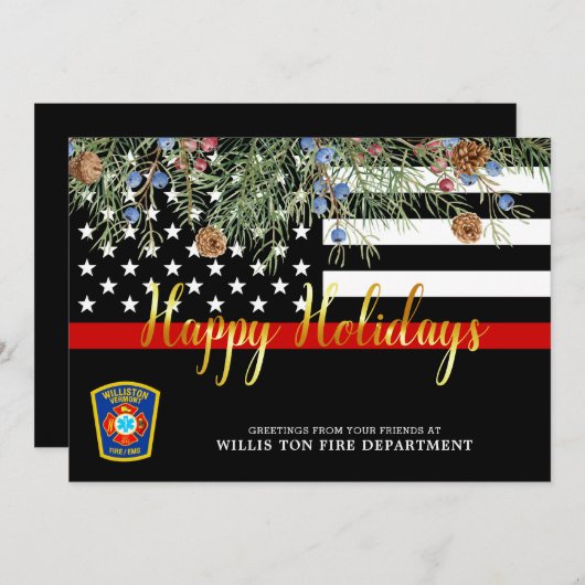 Brandafdeling Eerste kerstdagen Aangepaste dunne r Feestdagenkaart (Voorkant / Achterkant)