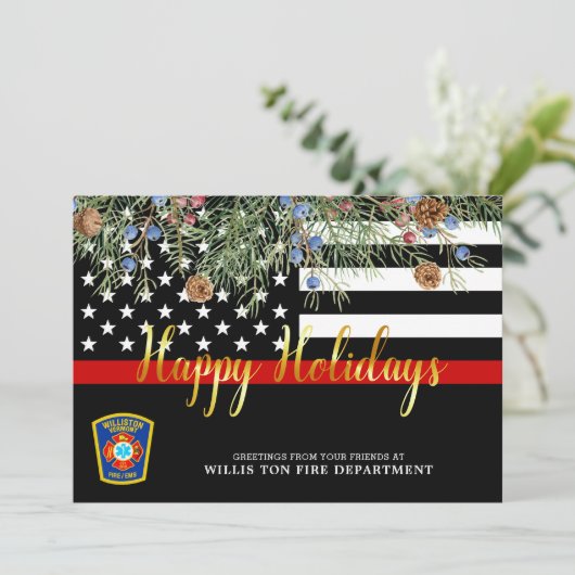 Brandafdeling Eerste kerstdagen Aangepaste dunne r Feestdagenkaart (Staand voorkant)