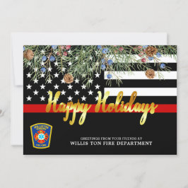 Brandafdeling Eerste kerstdagen Aangepaste dunne r Feestdagenkaart