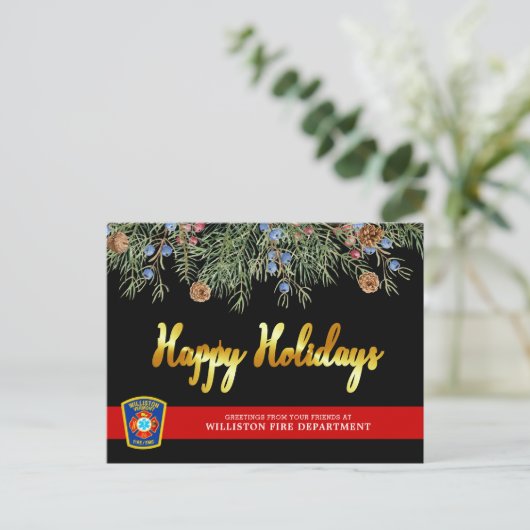 Brandafdeling Embleem Thin Red Line met Kerstmis Feestdagenkaart (Staand voorkant)