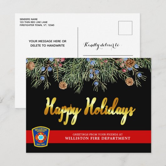 Brandafdeling Embleem Thin Red Line met Kerstmis Feestdagenkaart (Voorkant / Achterkant)