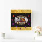 Brandafdeling Gold en Silver Wife Badge Vierkante Klok (Huis)