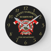 Brandafdeling Goud en rode badge met brandassen Ronde Klok (Voorkant)