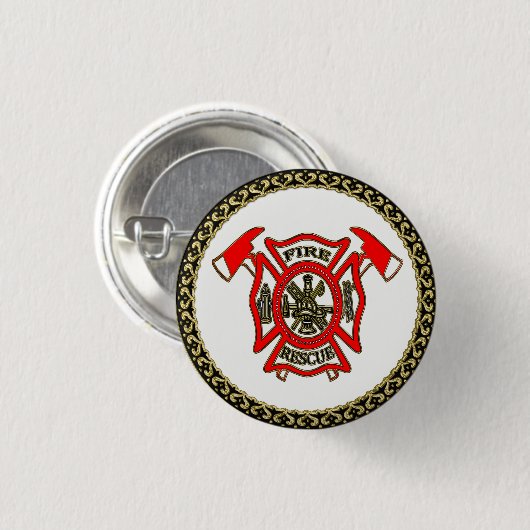 Brandafdeling Goud en rode badge met brandwerende Ronde Button 3,2 Cm (Voorkant /achterkant)