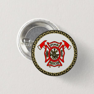 Brandafdeling Goud en rode badge met brandwerende Ronde Button 3,2 Cm
