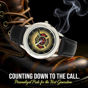 Brandafdeling logo Black en Gold Badge Horloge