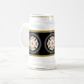 Brandafdeling logo blauw en witte badge bierpul (Voorkant links)