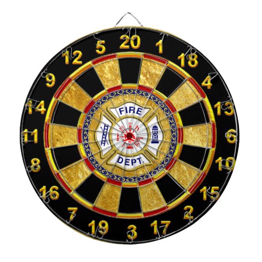 Brandafdeling logo blauw en witte badge dartbord (Voorkant)