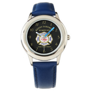 Brandafdeling logo blauw en witte badge horloge