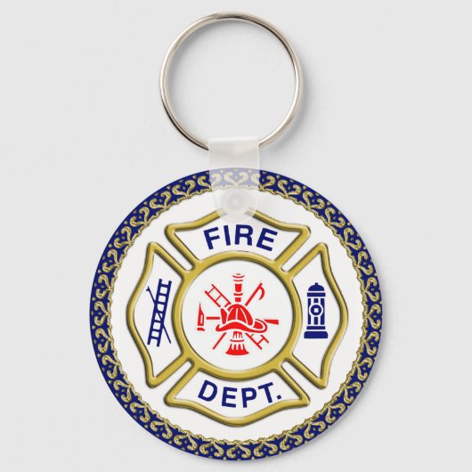 Brandafdeling logo blauw en witte badge sleutelhanger (Voorkant)