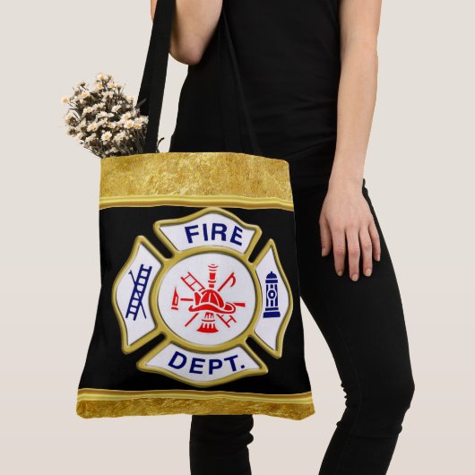 Brandafdeling logo Blue en White Badge gold Tote Bag (Dichtbij)