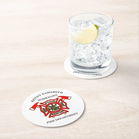 Brandafdeling logo Gold en rode badge Ronde Kartonnen Onderzetter (Insitu)