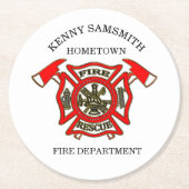 Brandafdeling logo Gold en rode badge Ronde Kartonnen Onderzetter (Voorkant)