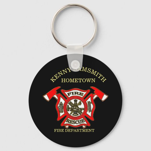 Brandafdeling logo goud en rode badge met assen sleutelhanger (Voorkant)