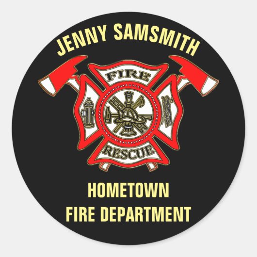 Brandafdeling logo goud en rode badge met vuur ronde sticker (Voorkant)