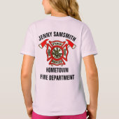 Brandafdeling logo goud en rode badge met vuur t-shirt (Achterkant)