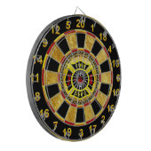 Brandafdeling logo, zwart en gele badge dartbord (Voorkant Links)