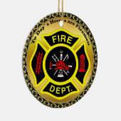 Brandafdeling logo, zwart en gele badge keramisch ornament (Rechts)